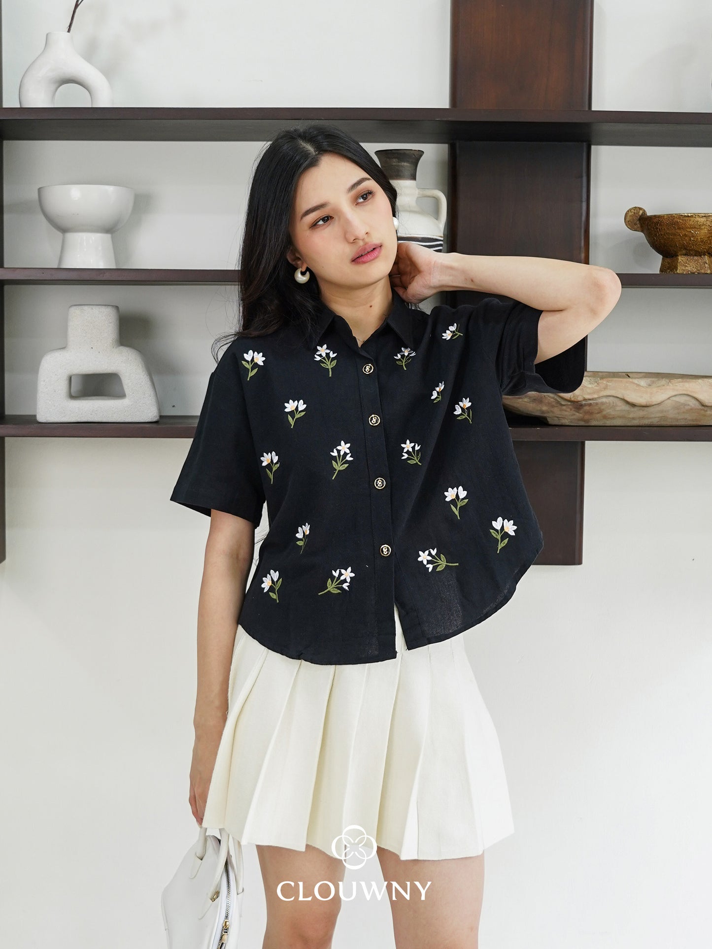 Riley Mini Flower Shirt - Black