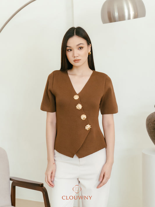 Solea Asymmetric Button Top - Mocca