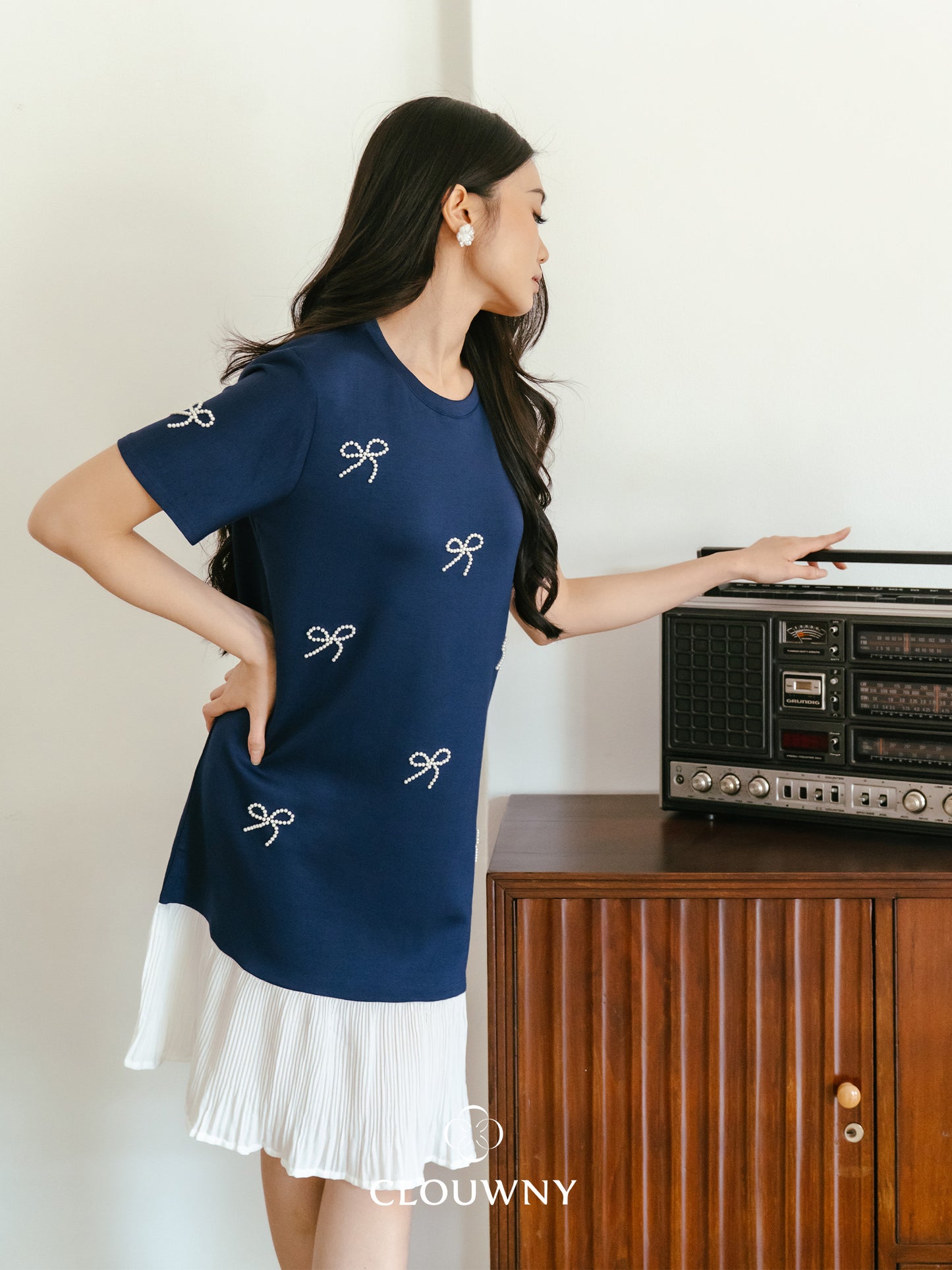 Dania Bow Dress - Navy