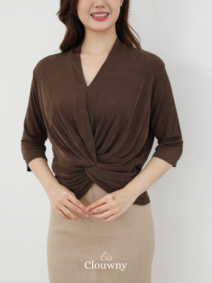 Alfreda Vneck Knit Top - Coffee