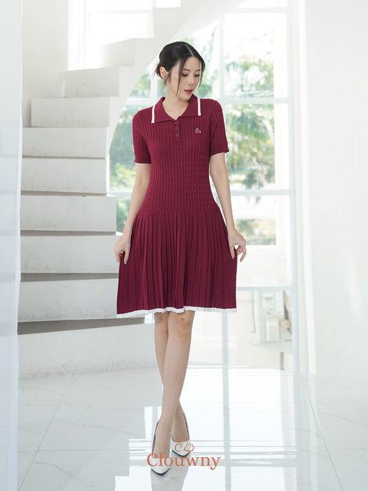 Quirk Polo Knit Dress - Maroon