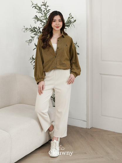 Marcia Corduroy Bow Shirt - Olive
