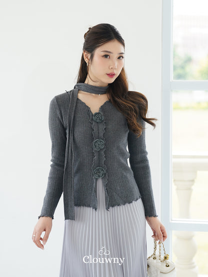 Marley Flower Knit Top - Grey