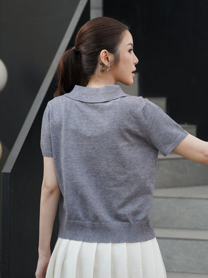 Noza Collar Knit Top - Grey
