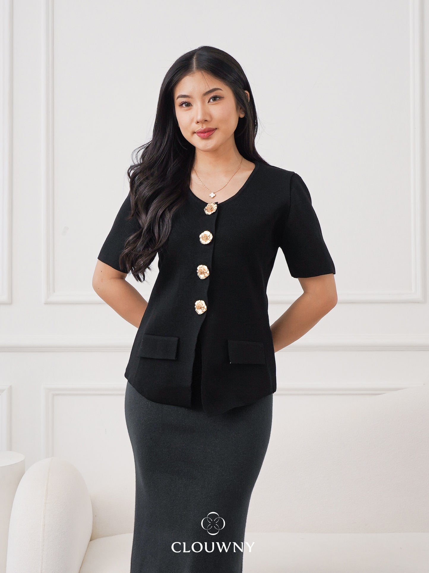 Valencia Peplum Button Top - Black