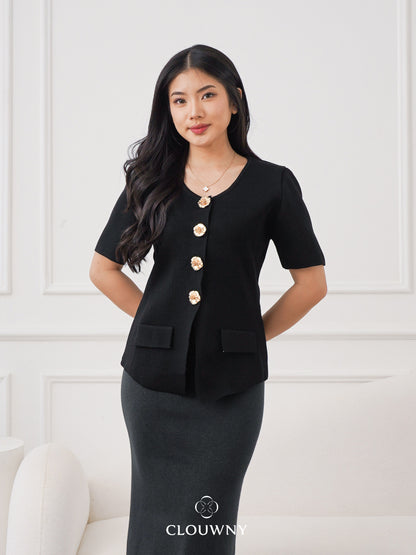 Valencia Peplum Button Top - Black
