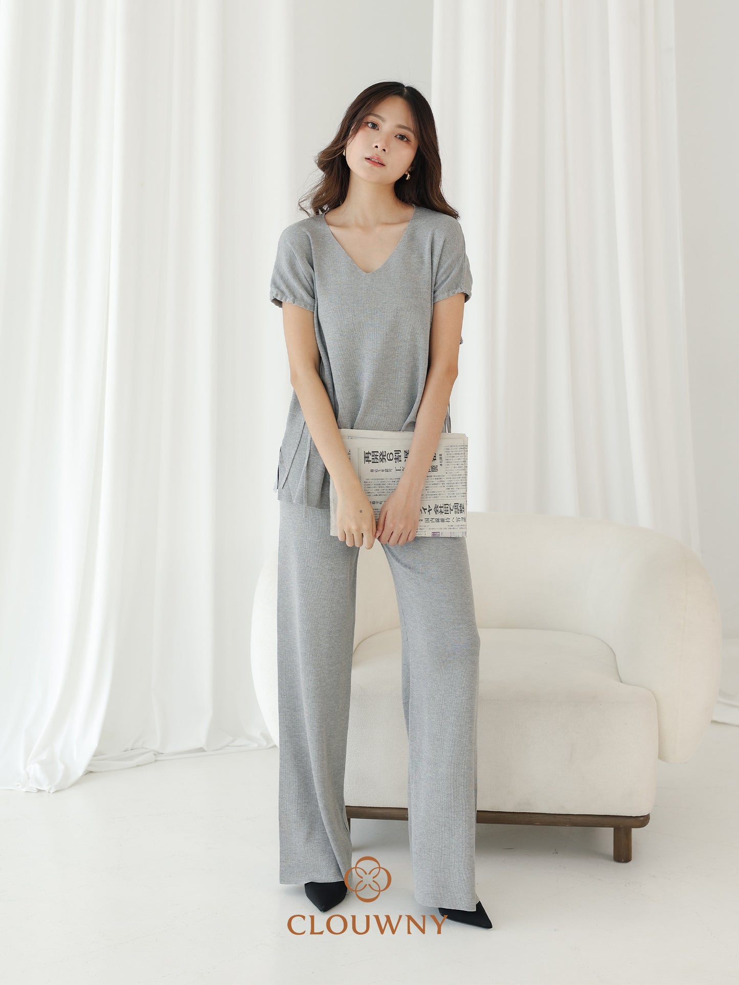 Kala Vneck Knit Set - Grey