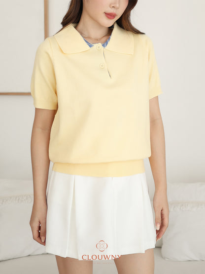 Hervia Double Button Knit Top - Yellow