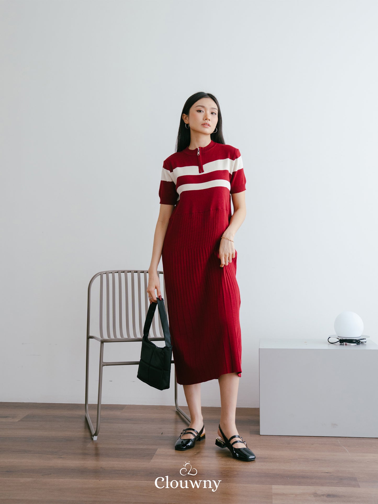 Fafa Knit Zipper Dress - Maroon