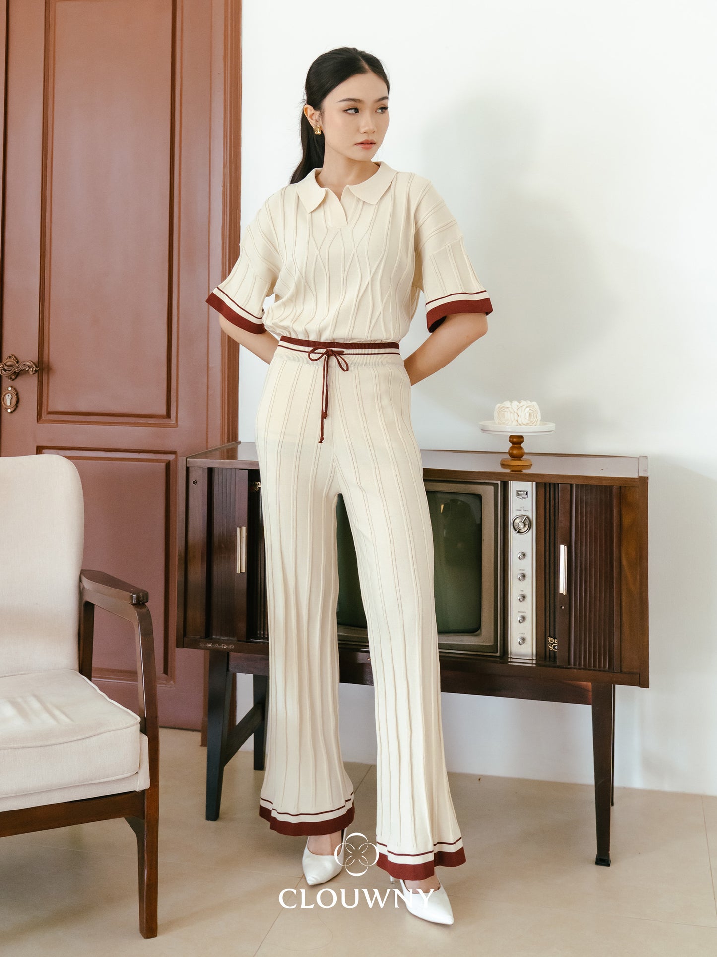 Aureli Collar Knit Set - Cream