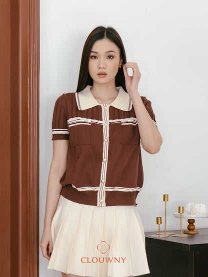 Pegi List Button Knit Top - Coffee