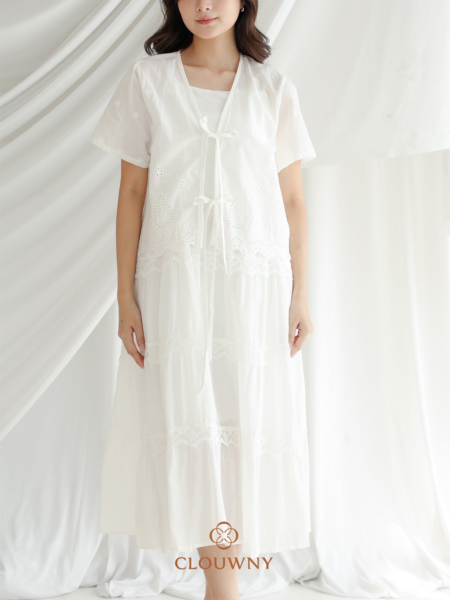 Katama Tiered Broderie Dress - White