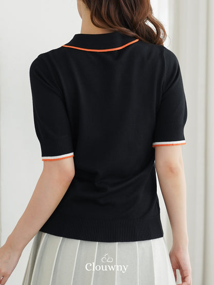 Domitia Polo Knit Top - Black