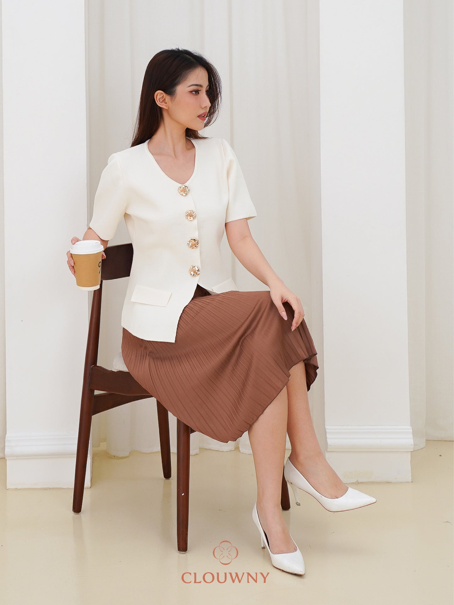 Valencia Peplum Button Top - Cream