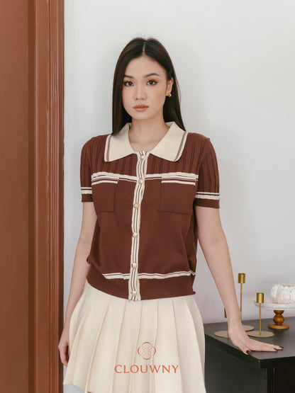 Pegi List Button Knit Top - Coffee