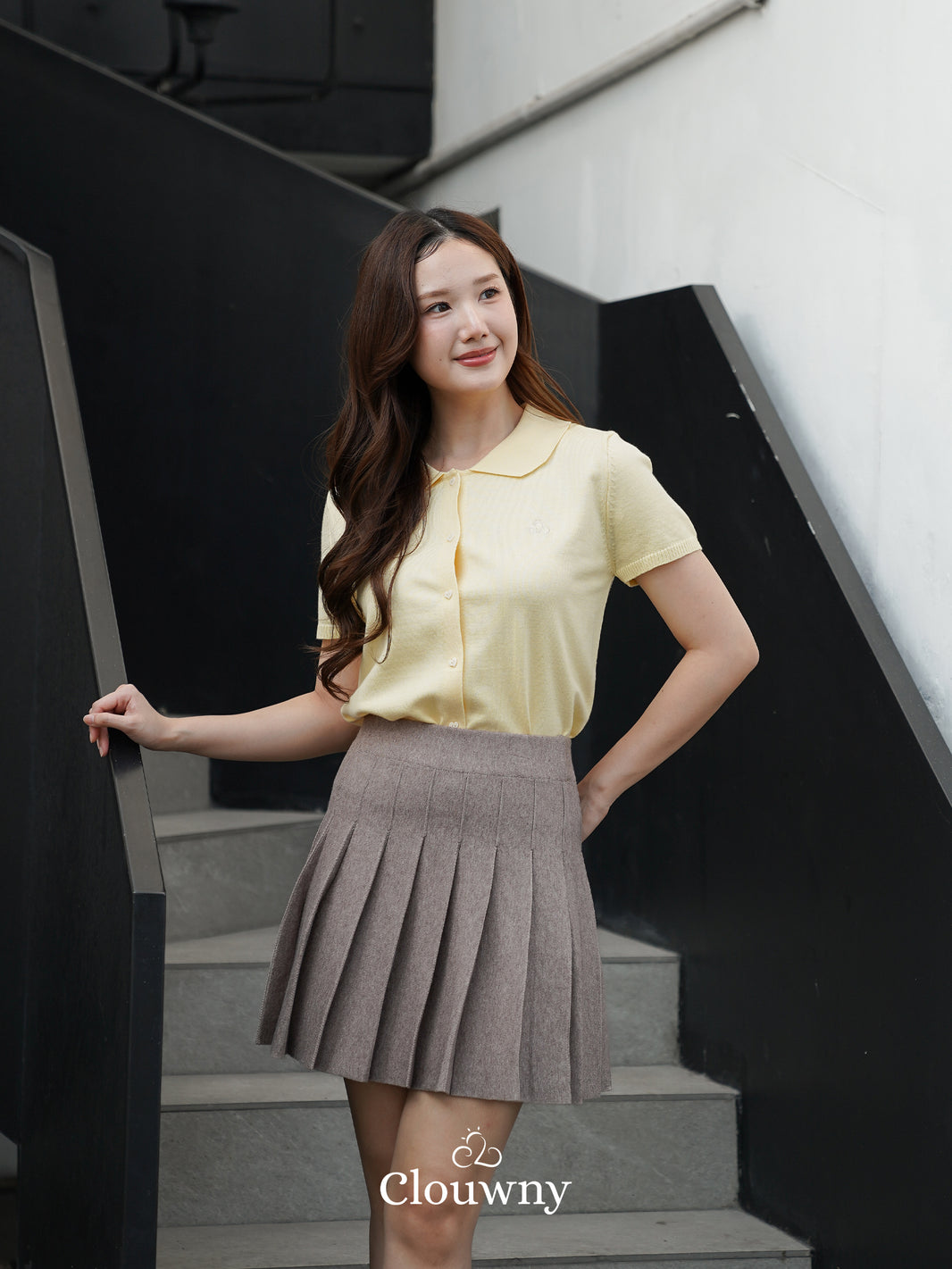 Pleated Knit Skirt - Beige