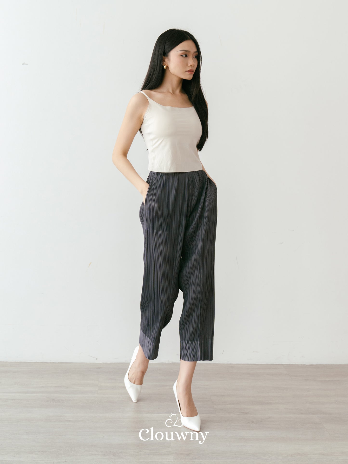 June Basic Pleats Pants - Dark Grey