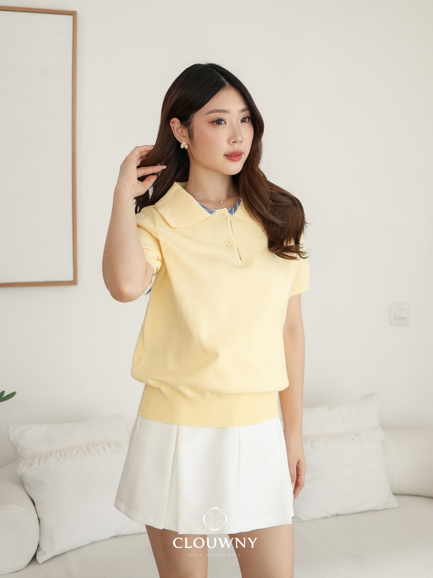 Hervia Double Button Knit Top - Yellow