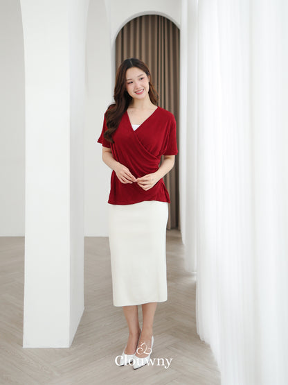 Ladel String Knit Top - Maroon