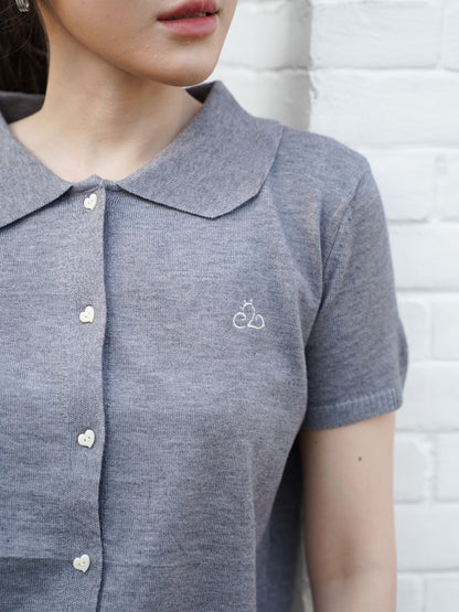 Noza Collar Knit Top - Grey