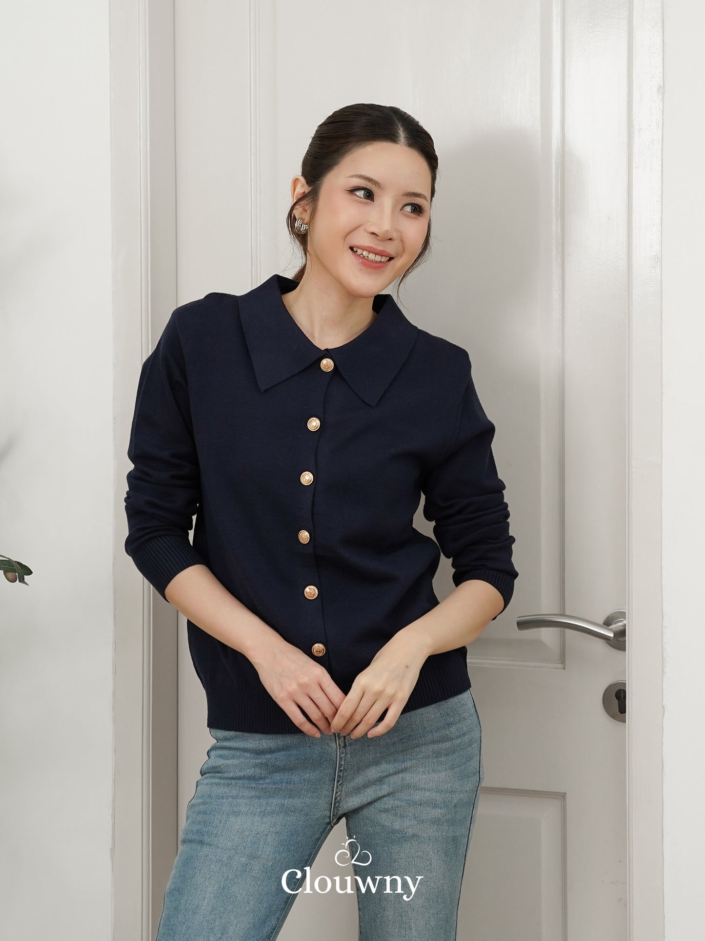 Isora Button Knit Top - Navy
