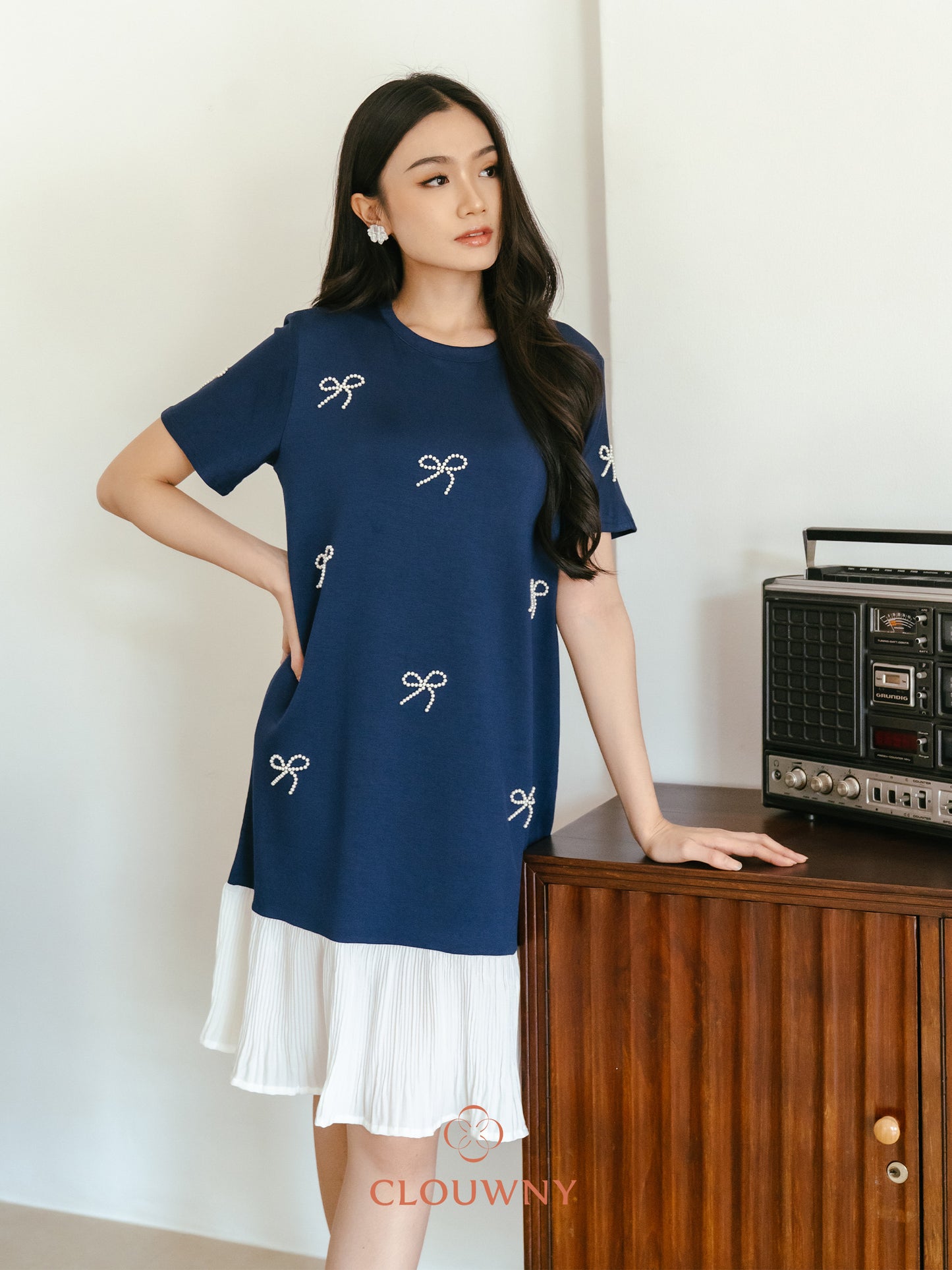 Dania Bow Dress - Navy