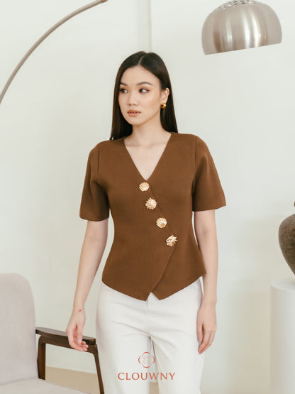 Solea Asymmetric Button Top - Mocca