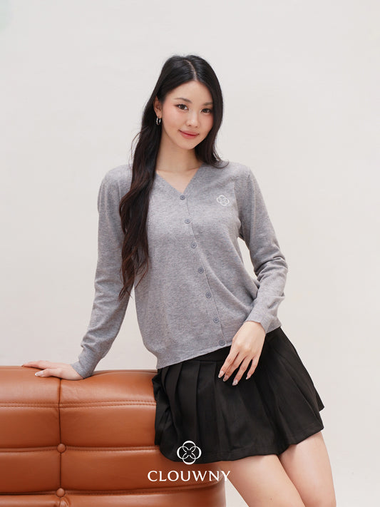 Mela Vneck Button Knit Cardigan - Grey