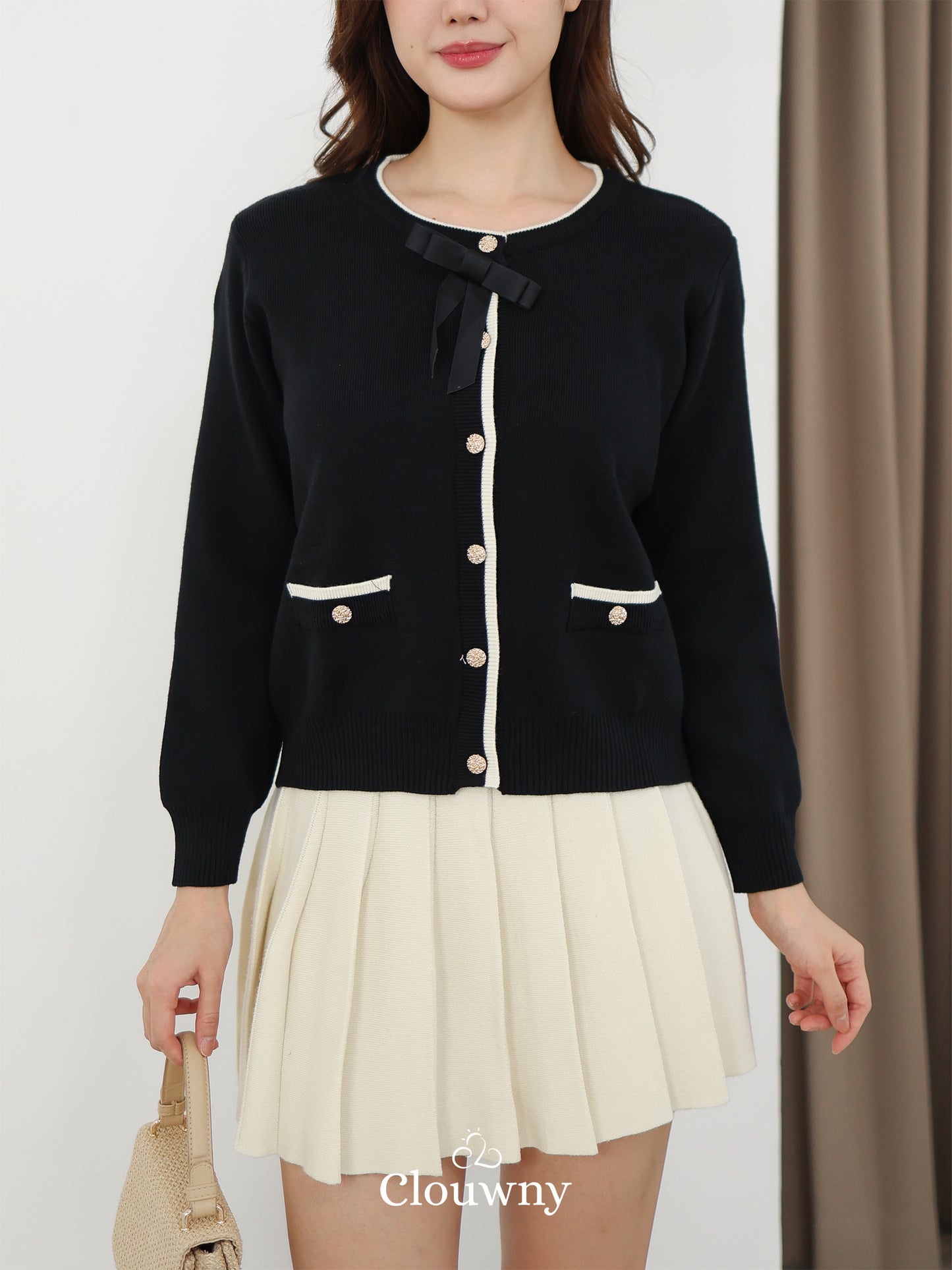 Fedora Button Knit Cardigan - Black