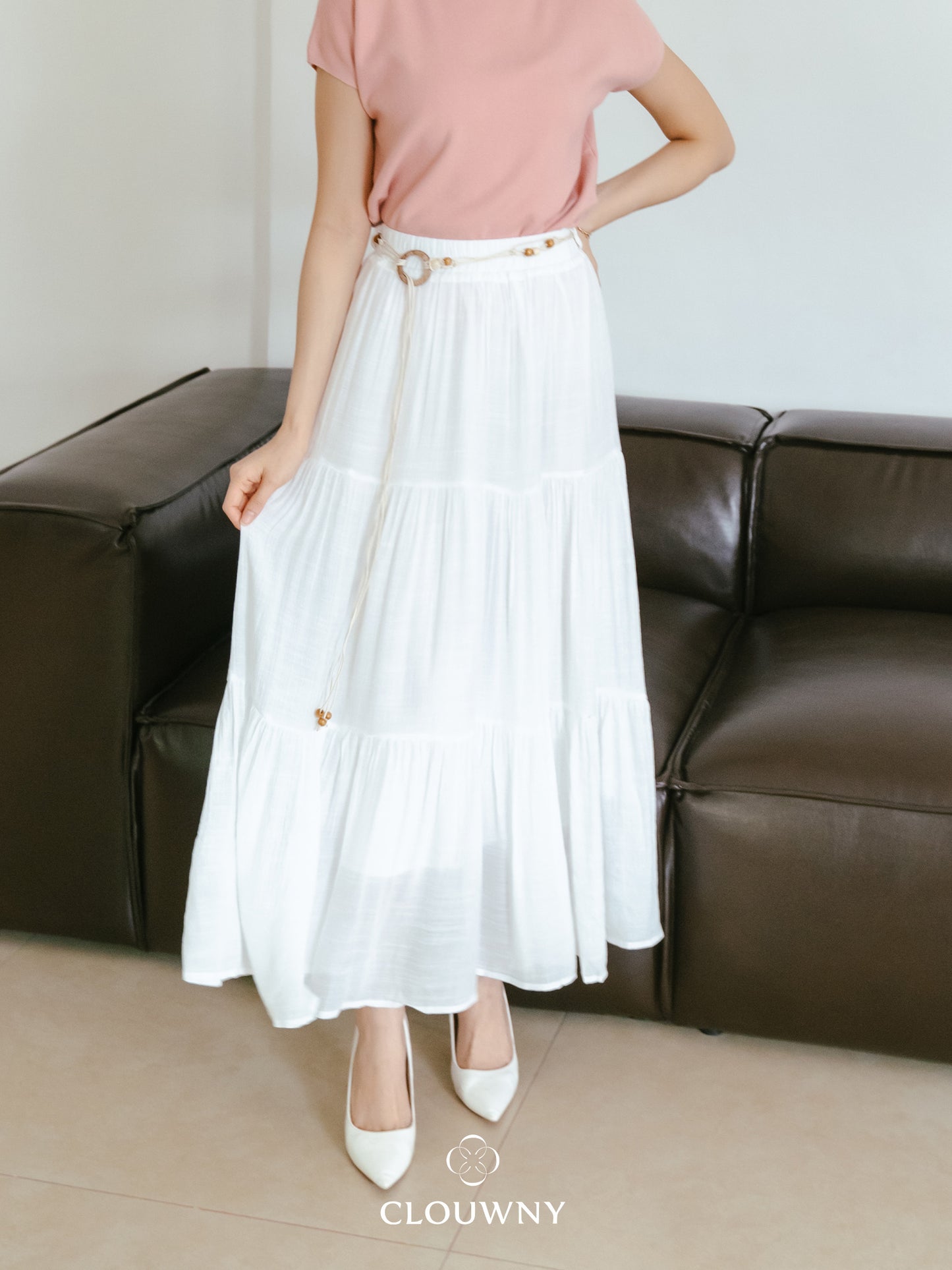 Summer Maxi Linen Skirt - White