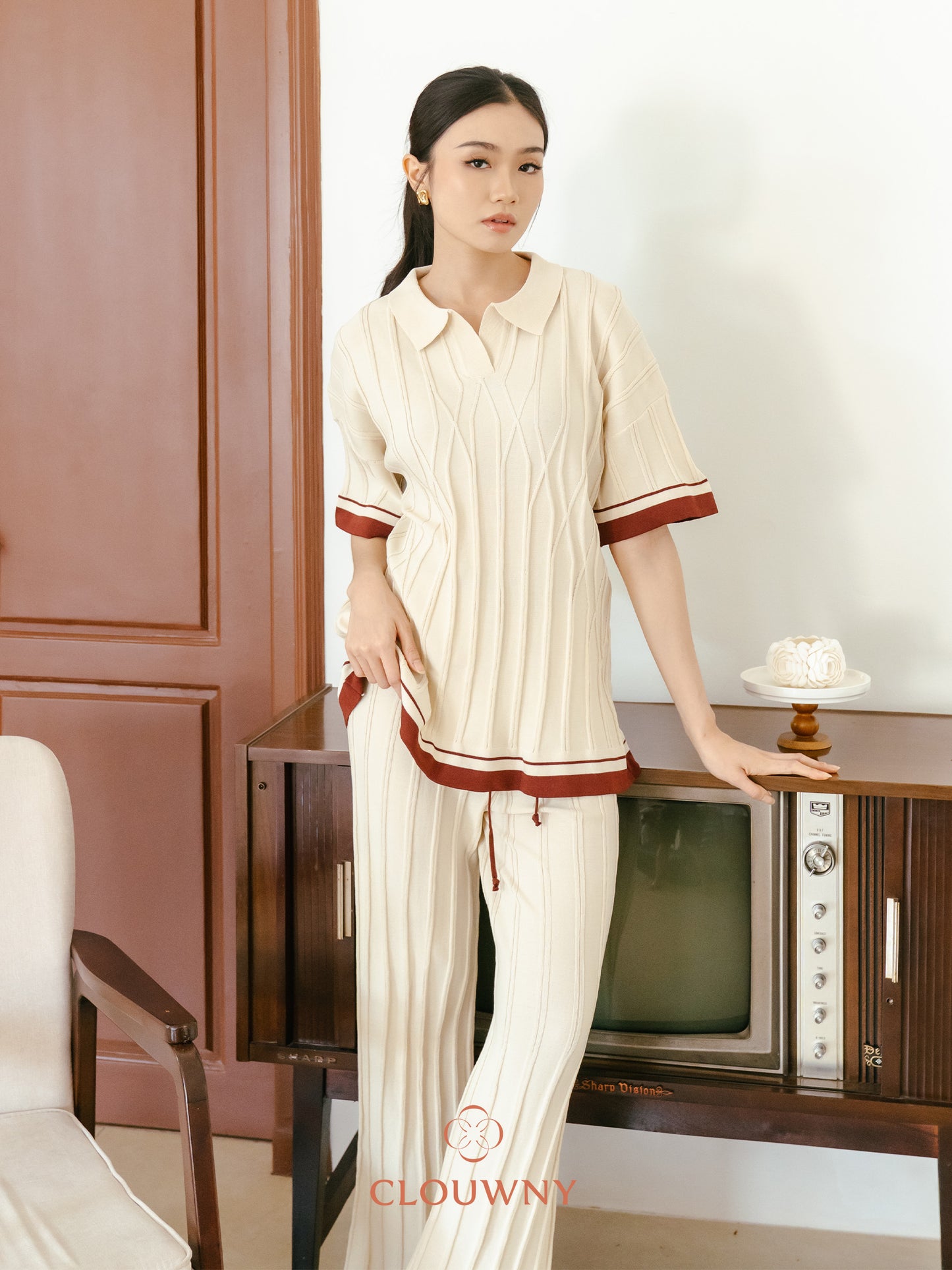 Aureli Collar Knit Set - Cream