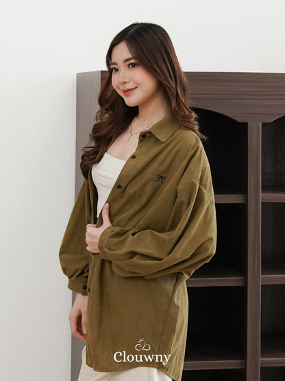 Marcia Corduroy Bow Shirt - Olive