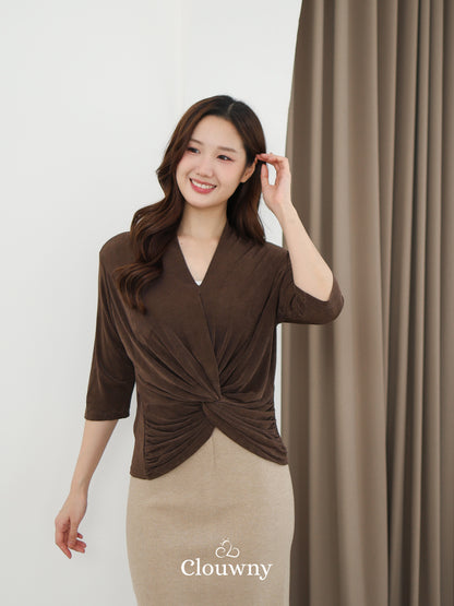 Alfreda Vneck Knit Top - Coffee