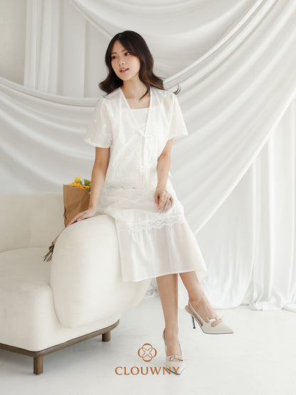 Katama Tiered Broderie Dress - White