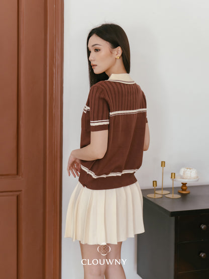 Pegi List Button Knit Top - Coffee