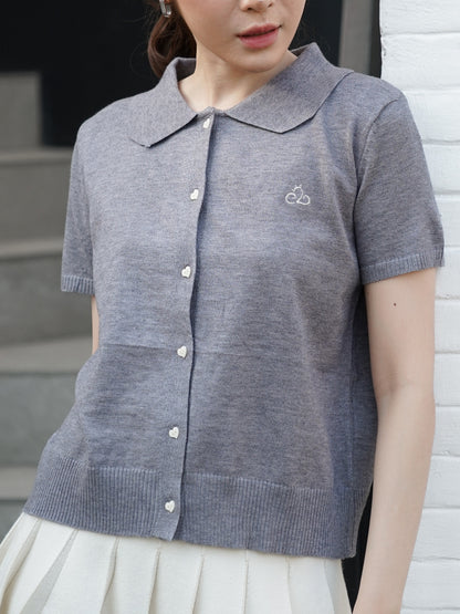 Noza Collar Knit Top - Grey