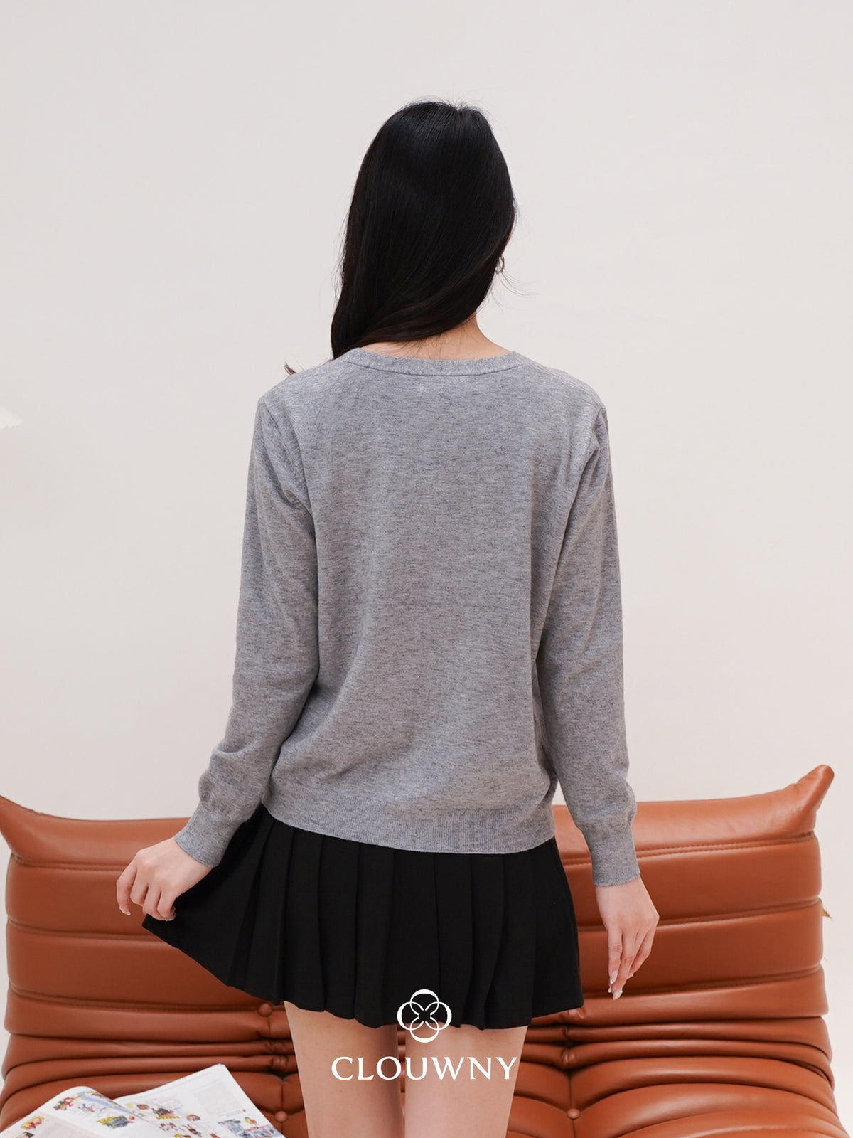 Mela Vneck Button Knit Cardigan - Grey