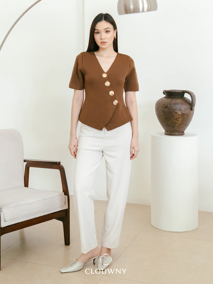 Solea Asymmetric Button Top - Mocca