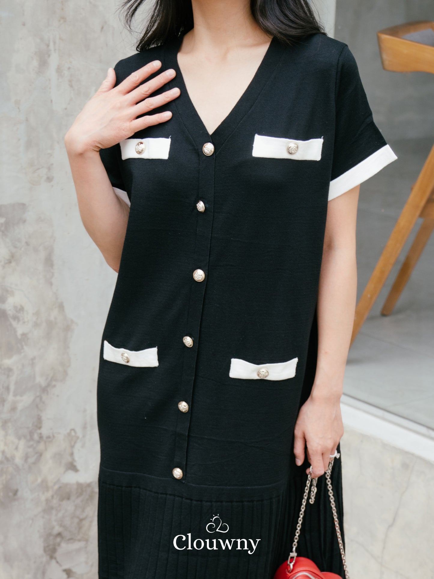 Sherra Button Knit Dress - Black