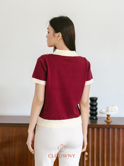 Maina Triple Button Knit Top - Burgundy