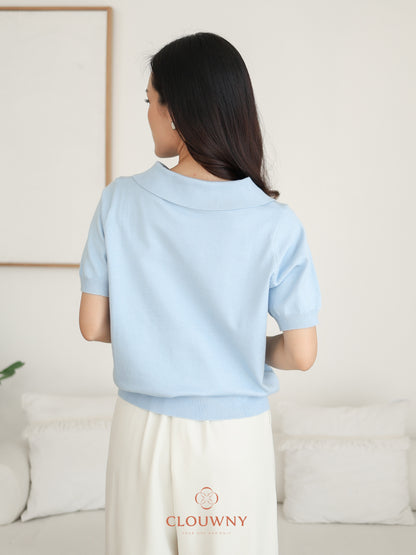 Hervia Double Button Knit Top - Blue