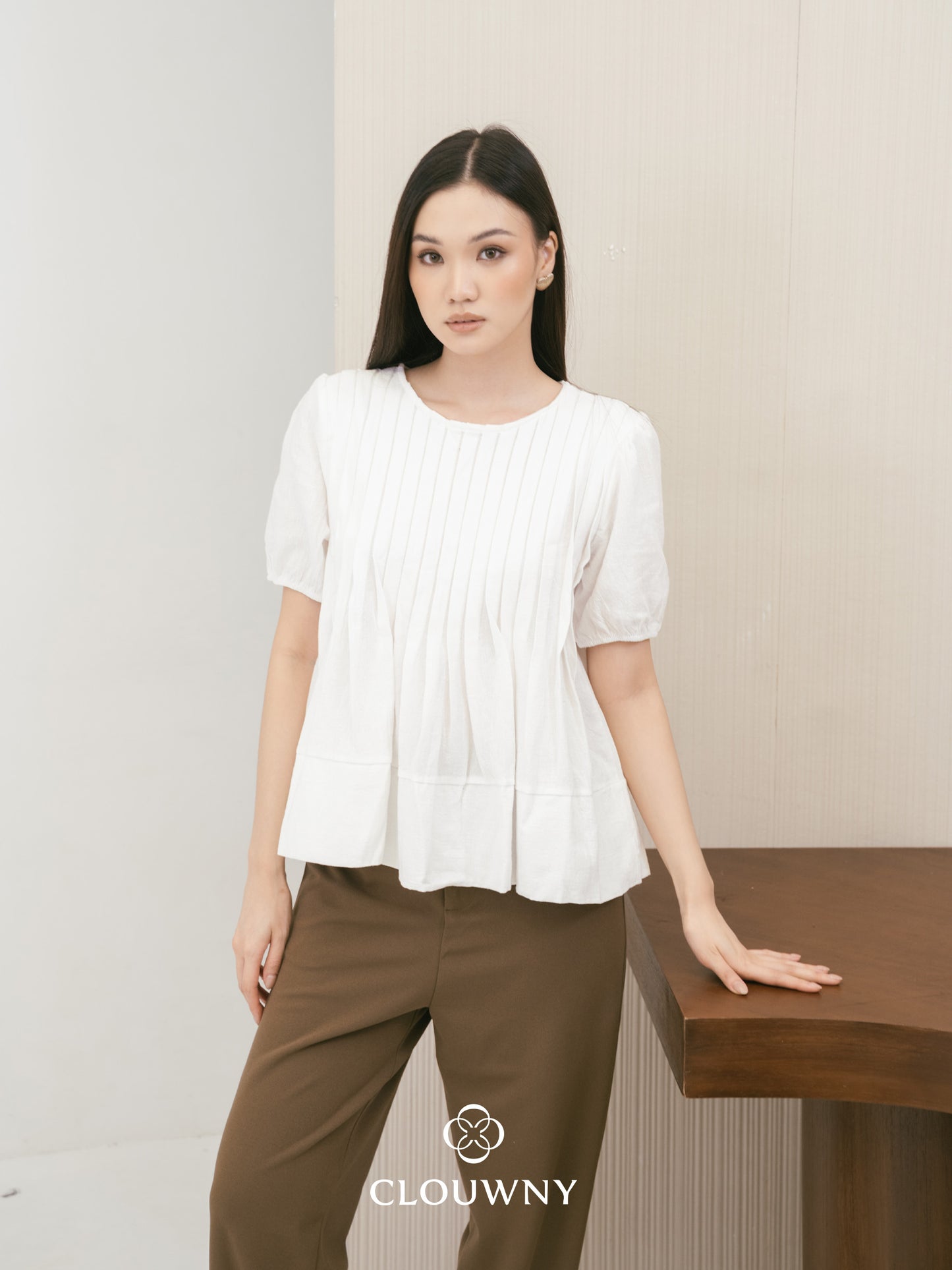 Elysia Pleated Top - White