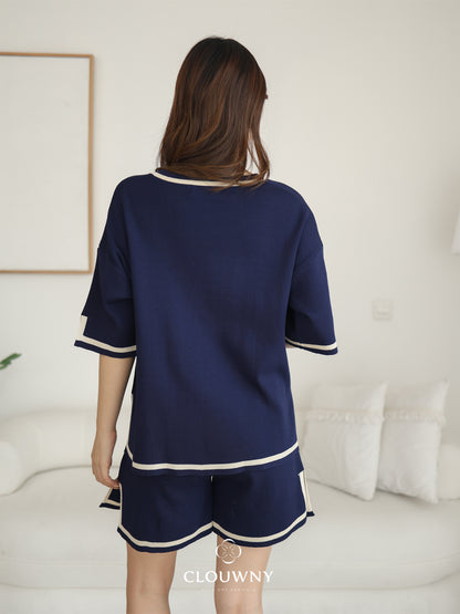 Gale Vneck Knit Set - Navy