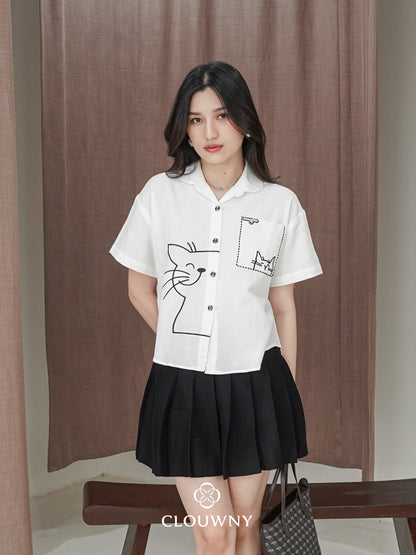 Catty Button Cotton Shirt - White