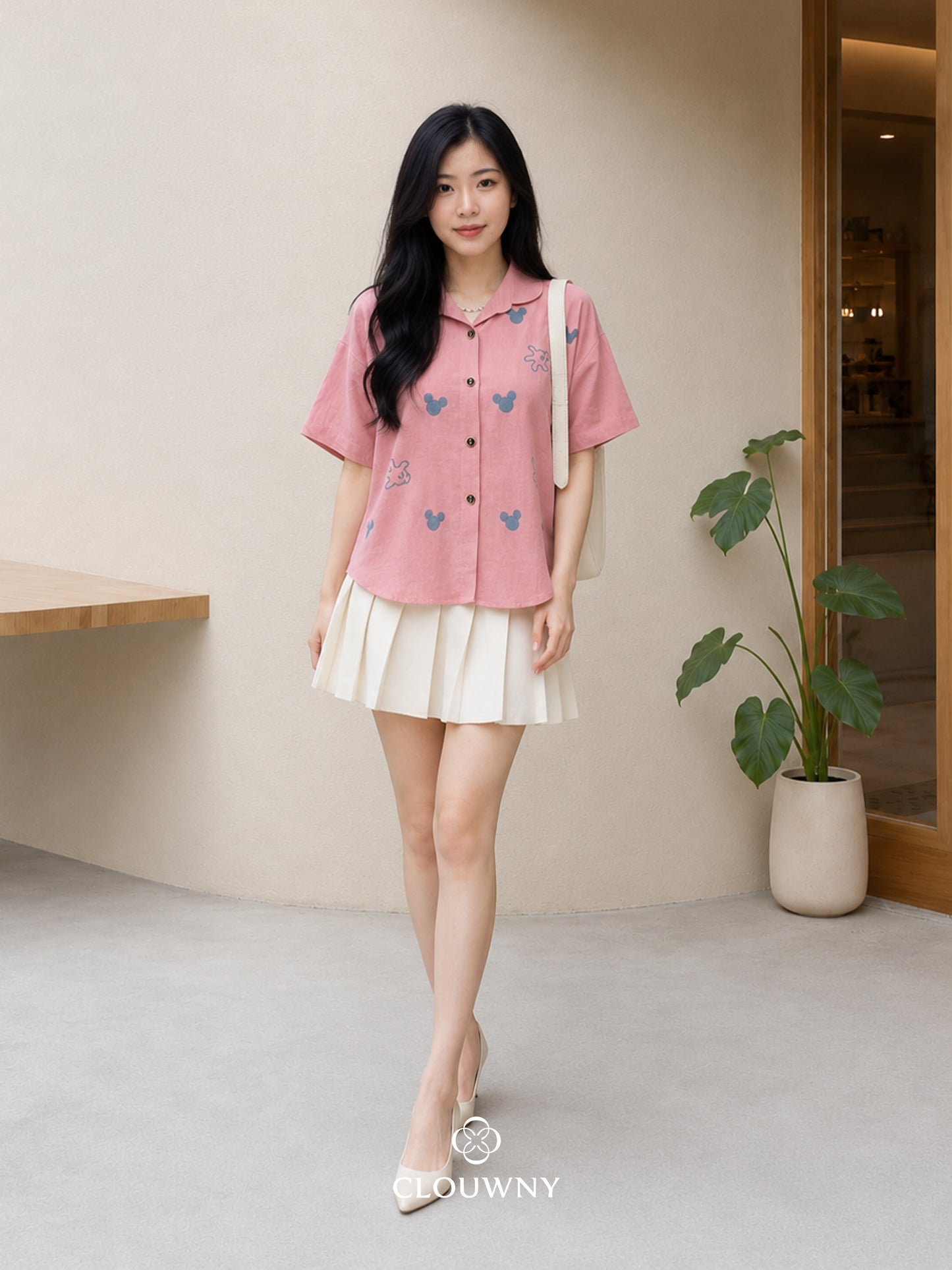 Hands Button Cotton Shirt - Pink