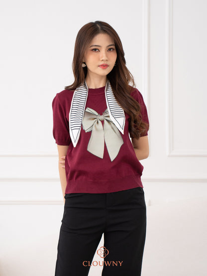 Centre Ribbon Top - Maroon