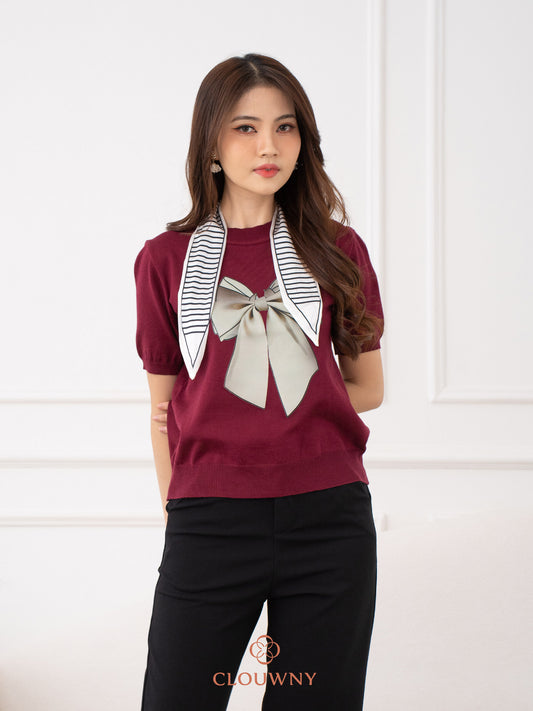 Centre Ribbon Top - Maroon
