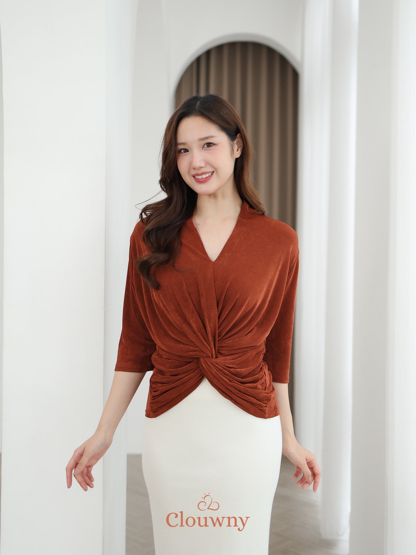 Alfreda Vneck Knit Top - Brick