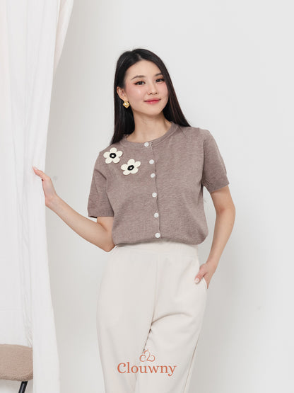 Alen Flower Knit Top - Beige
