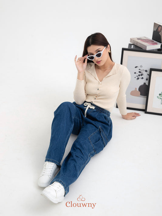 Joy Cargo Denim Pants - Dark Blue